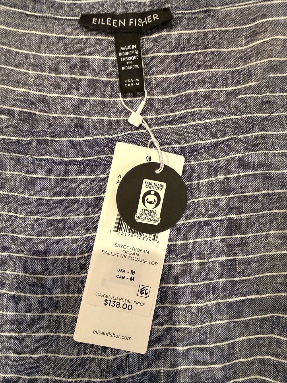 Eileen Fisher Puckered Organic Linen Ballet Neck Top - Picture 5 of 6
